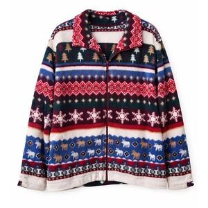 Vintage Alfred Dunner 2X Fair Isle Scandinavian Fleece Full Zip Sweater Jacket